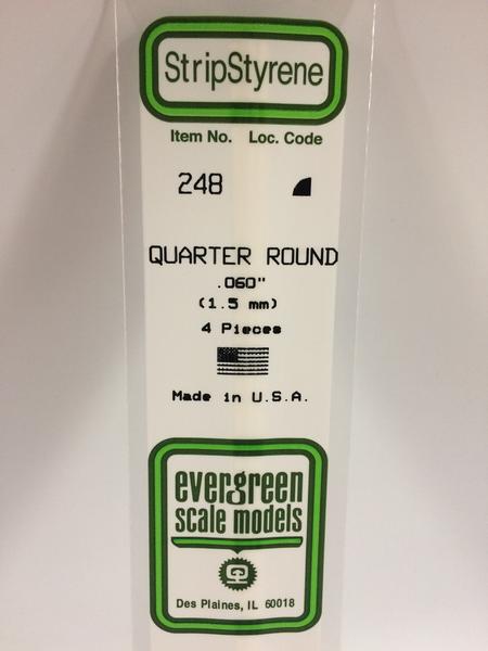 Evergreen Scale Models 248 - .060" Styrene Quarter Round - 4 pieces