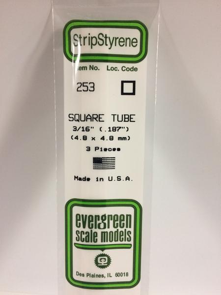 Evergreen Scale Models 253 - .188” Styrene Square Tubing – 3 pieces