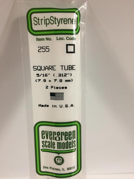 Evergreen Scale Models 255 - .312" Styrene Square Tubing - 2 pieces