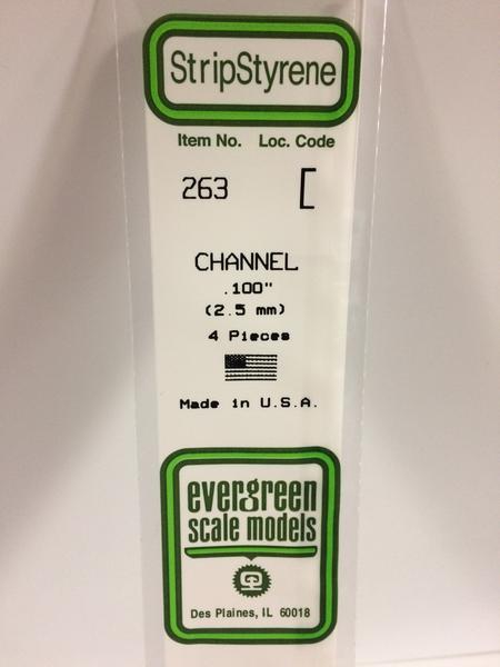 Evergreen Scale Models 263 - .100” Styrene Channel – 4 pieces