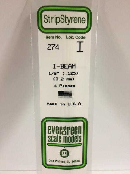 Evergreen Scale Models 274 - .125” Styrene I-Beam – 4 pieces