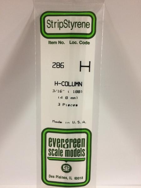 Evergreen Scale Models 286 - .188" Styrene H-Column - 3 pieces