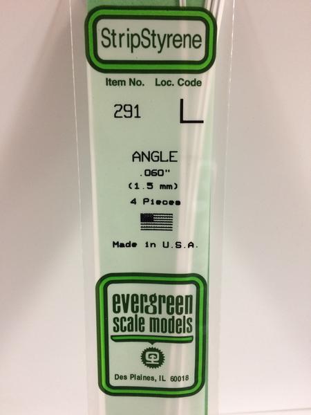 Evergreen Scale Models 291 - .060” Styrene Angle – 4 pieces