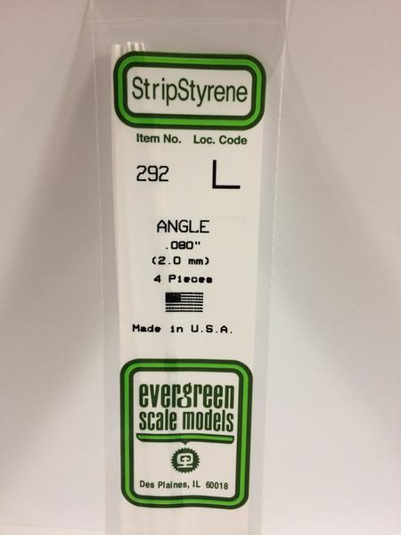 Evergreen Scale Models 292 - .080” Styrene Angle – 4 pieces