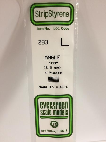 Evergreen Scale Models 293 - .100” Styrene Angle – 4 pieces
