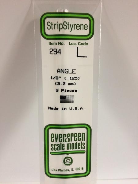 Evergreen Scale Models 294 - .125” Styrene Angle – 3 pieces