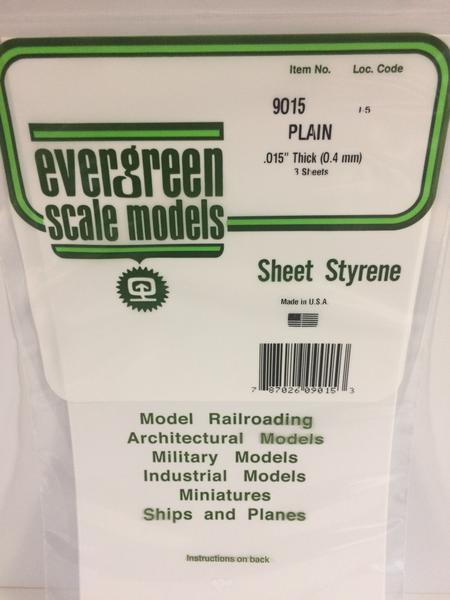 Evergreen Scale Models 9015 - .015” Thick Plain Opaque White Polystyrene Sheets – 3 pieces