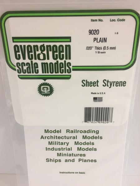 Evergreen Scale Models 9020 - .020” Thick Plain Opaque White Polystyrene Sheets – 3 pieces