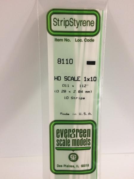 Evergreen Scale Models HO 8110 - .011” X .112” HO Scale 1X10 Strips – 10 Pieces