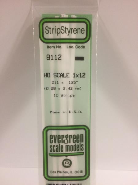 Evergreen Scale Models HO 8112 - .011” X .135” HO Scale 1X12 Strips – 10 Pieces