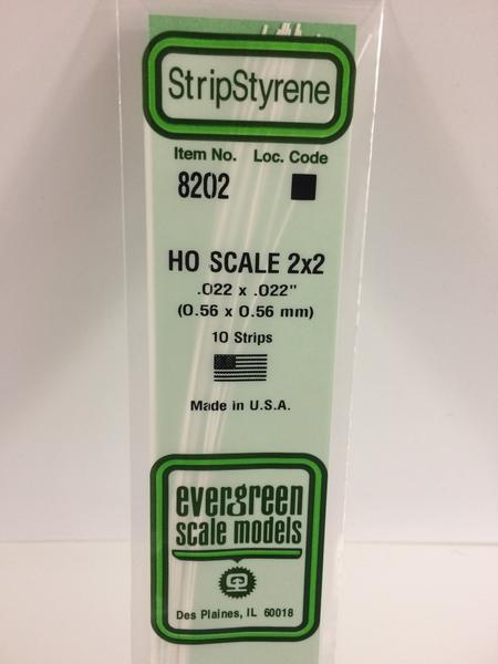 Evergreen Scale Models HO 8202 - .022” X .022” HO Scale 2X2 Strips – 10 Pieces