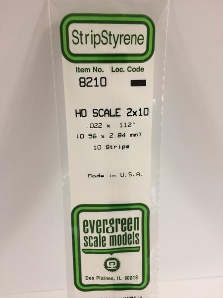 Evergreen Scale Models HO 8210 - .022" X .112" HO Scale 2X10 Strips - 10 Pieces