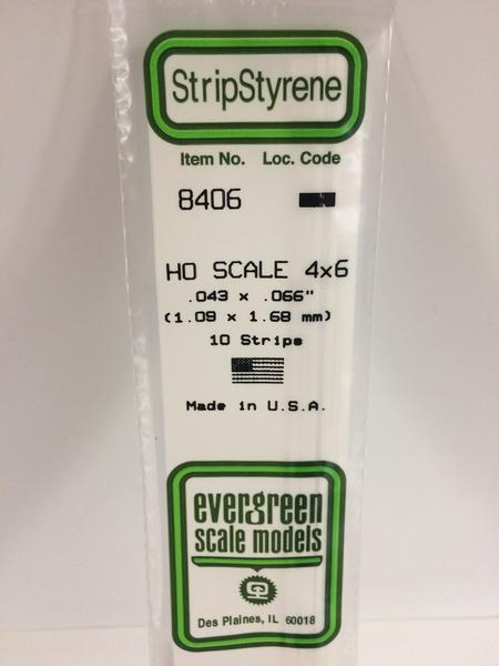 Evergreen Scale Models HO 8406 - .043” X .066” HO Scale 4X6 Strips – 10 Pieces