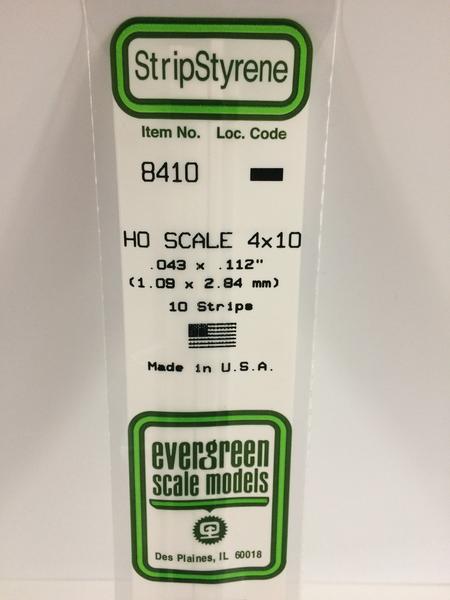 Evergreen Scale Models HO 8410 - .043" X .112" HO Scale 4X10 Strips - 10 Pieces