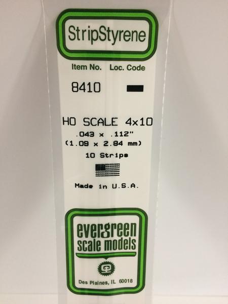 Evergreen Scale Models HO 8410 - .043” X .112” HO Scale 4X10 Strips – 10 Pieces