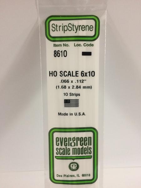 Evergreen Scale Models HO 8610 - .066" X .112" HO Scale 6X10 Strips - 10 Pieces