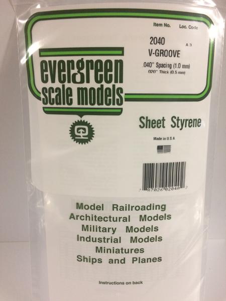 Evergreen Scale Models 2040 - .020" Thick .040" Groove Spacing Opaque White Polystyrene V-Groove Siding - 1 Piece
