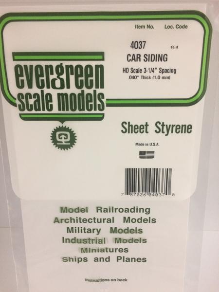 Evergreen Scale Models HO 4037 - .040" Thick .037" Groove Spacing Opaque White Polystyrene HO Scale Freight Car Siding - 1 Piece
