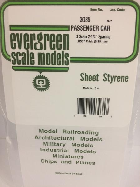 Evergreen Scale Models S 3035 - .030” Thick .035" Groove Spacing Opaque White Polystyrene S Scale Passenger Car Siding - 1 Piece