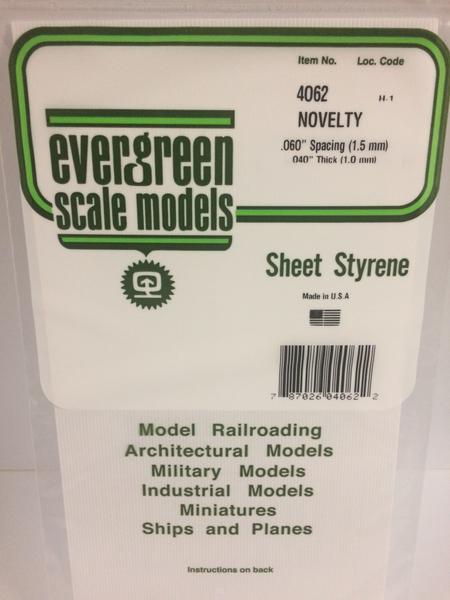 Evergreen Scale Models 4062 - .040" Thick .060" Groove Spacing Opaque White Polystyrene Novelty Siding - 1 Piece