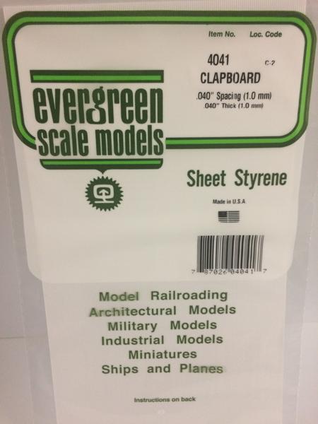 Evergreen Scale Models 4041 - .040" Thick .040" Spacing Opaque White Polystyrene Clapboard Siding - 1 Piece