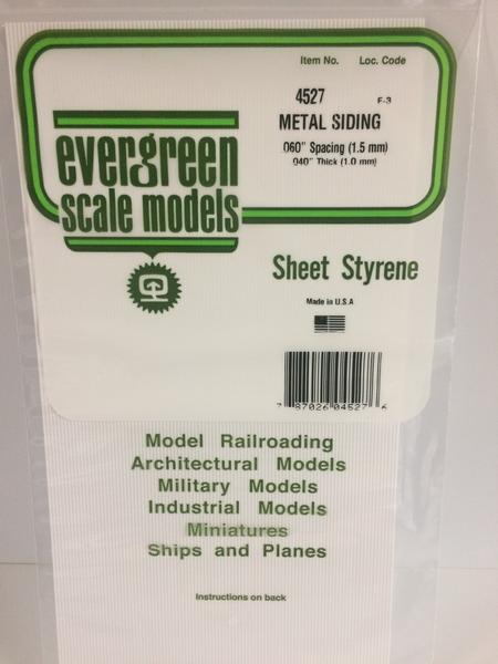 Evergreen Scale Models 4527 - .040" Thick .060" Spacing Opaque White Polystyrene Corrugated Siding - 1 Piece