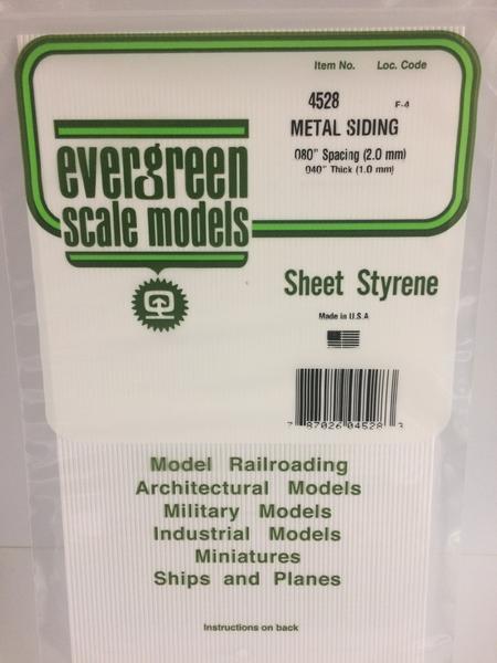 Evergreen Scale Models 4528 - .040" Thick .080" Spacing Opaque White Polystyrene Corrugated Siding - 1 Piece