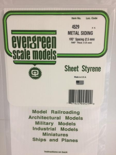 Evergreen Scale Models 4529 - .040" Thick .100" Spacing Opaque White Polystyrene Corrugated Siding - 1 Piece