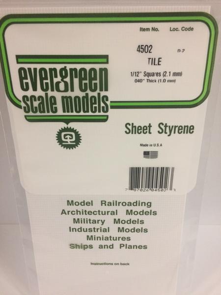 Evergreen Scale Models 4502 - 1/12" X 1/12" Opaque White Polystyrene Square Tile - 1 Piece