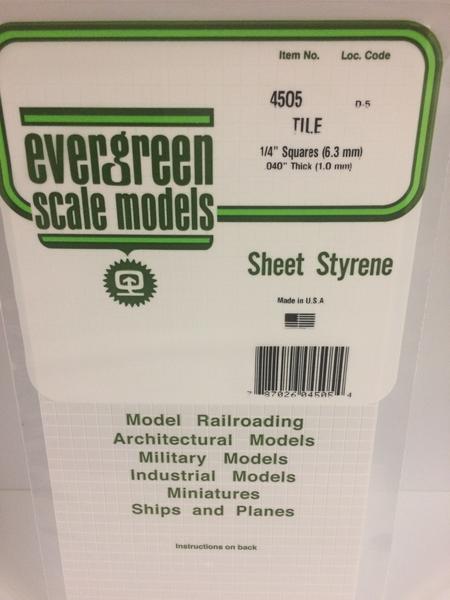 Evergreen Scale Models 4505 - 1/4" X 1/4" Opaque White Polystyrene Square Tile - 1 Piece