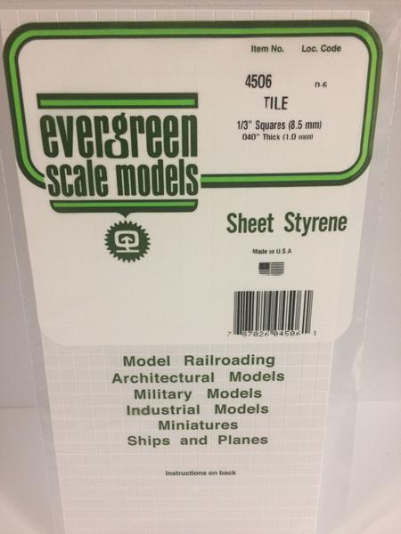 Evergreen Scale Models 4506 - 1/3” X 1/3” Opaque White Polystyrene Square Tile - 1 Piece