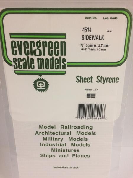 Evergreen Scale Models 4514 - 1/8" X 1/8" Opaque White Polystyrene Sidewalk - 1 Piece