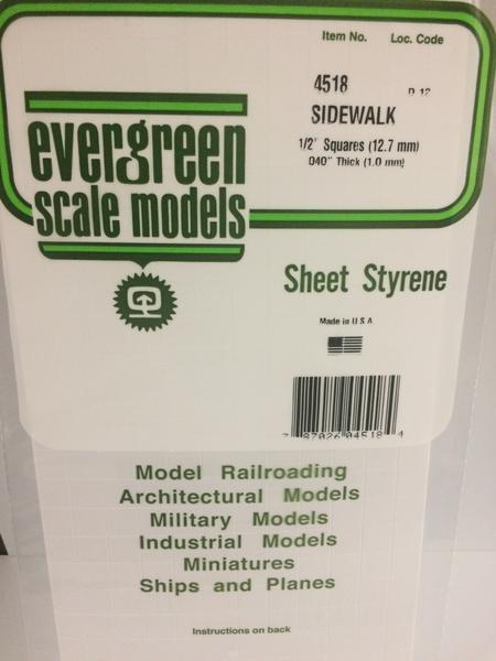 Evergreen Scale Models 4518 - 1/2” X 1/2” Opaque White Polystyrene Sidewalk - 1 Piece