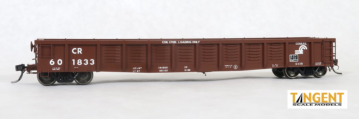 Tangent Scale Models HO 17015-01 PRR/PC Shops G43 Class 52’6” Corrugated Side Gondola Conrail ‘1988 G43B Coil Service’ CR #601802 with Coil Racks
