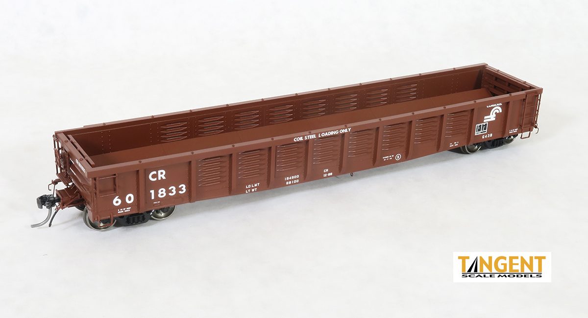 Tangent Scale Models HO 17015-10 PRR/PC Shops G43 Class 52’6” Corrugated Side Gondola Conrail ‘1988 G43B Coil Service’ CR #601882 with Coil Racks