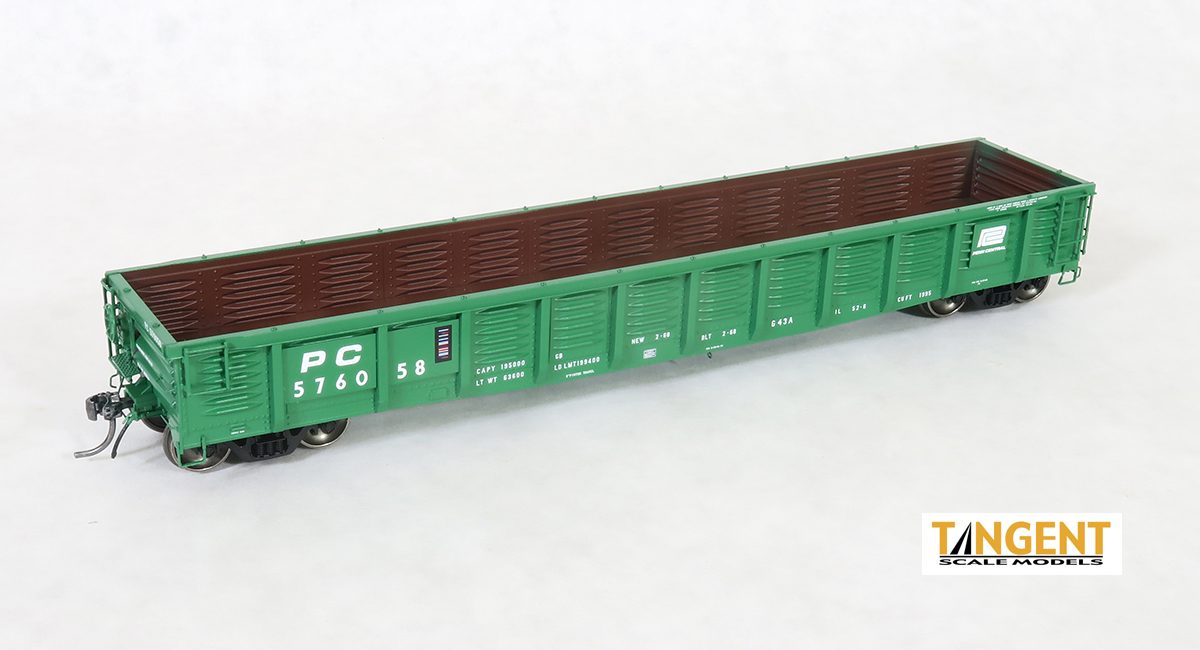 Tangent Scale Models HO 17018-01 PRR/PC Shops G43 Class 52’6” Corrugated Side Gondola Penn Central ‘Delivery G43A 2-1968’ PC #576006