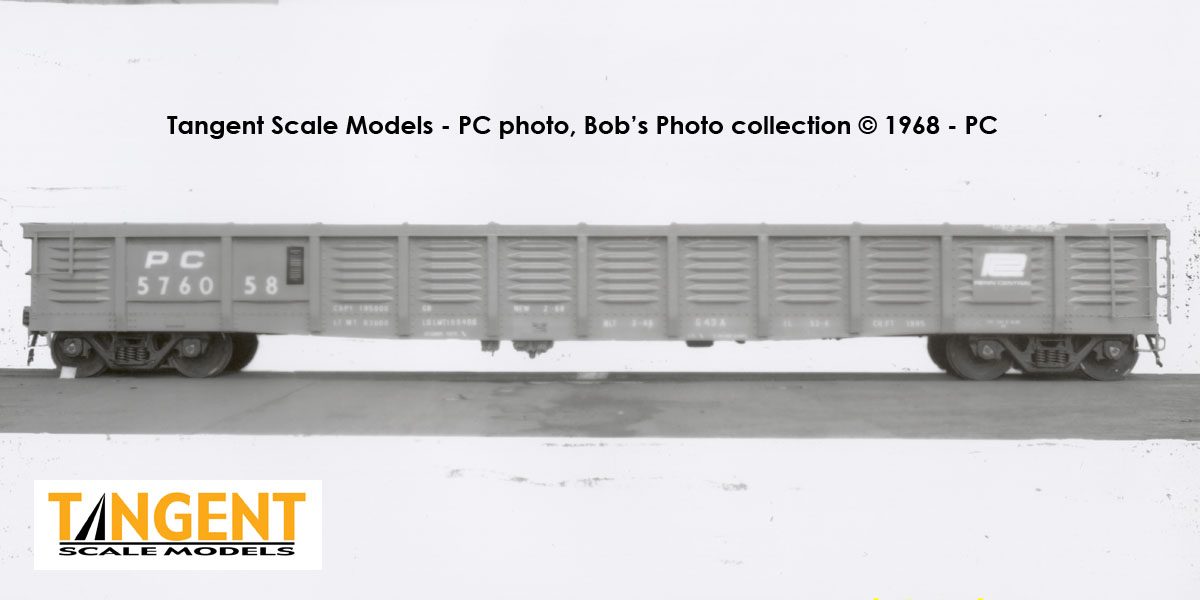 Tangent Scale Models HO 17018-03 PRR/PC Shops G43 Class 52’6” Corrugated Side Gondola Penn Central ‘Delivery G43A 2-1968’ PC #576027