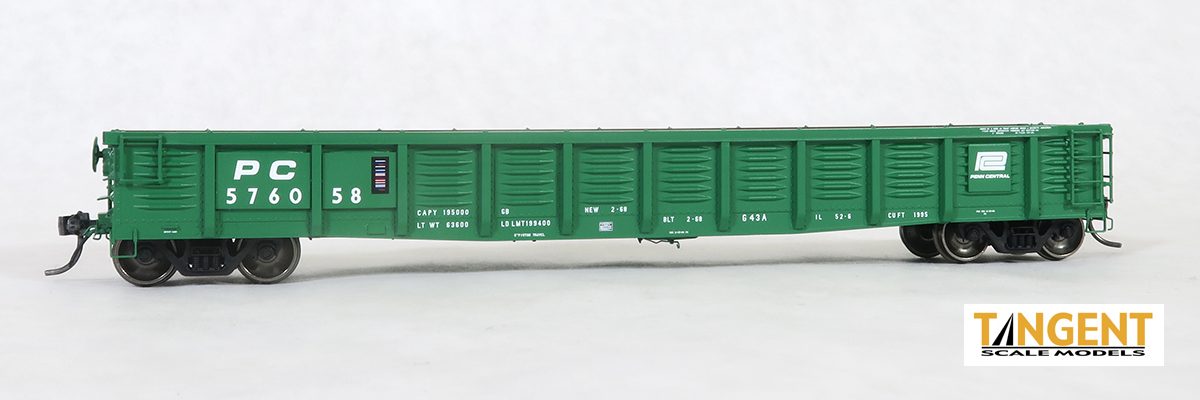 Tangent Scale Models HO 17018-08 PRR/PC Shops G43 Class 52’6” Corrugated Side Gondola Penn Central ‘Delivery G43A 2-1968’ PC #576080