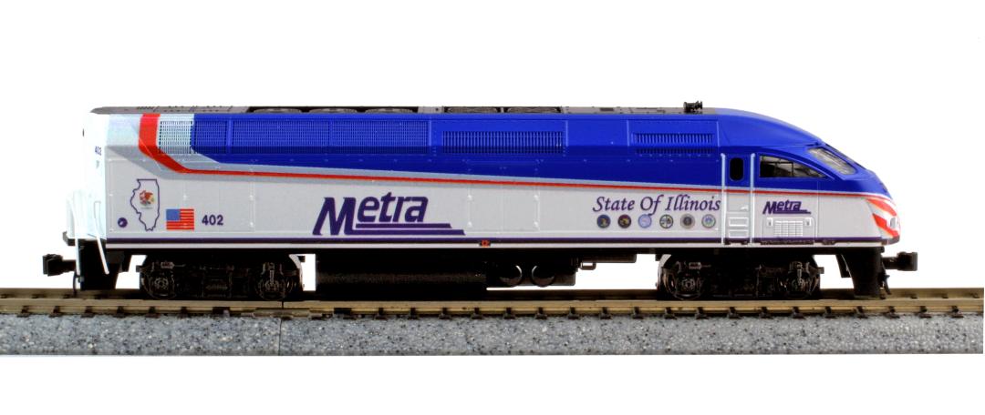 Kato N 106-8701-KB3-LS-DMW Chicago METRA 'State of Illinois' MP36PH with DCC/ESU LokSound V5 and 3 Car Lighted Nippon Sharyo Bi-Level Collector's Set