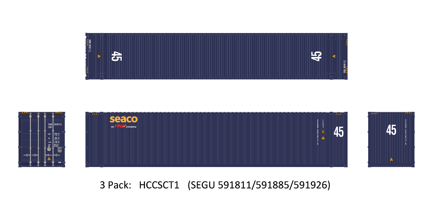 Aurora Miniatures HO HCCSCT1 45' High Cube 'L5G1' Dry Container Seaco 3-Pack