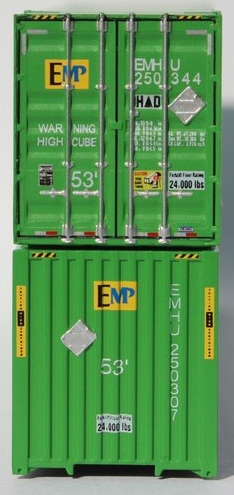 Jacksonville Terminal Company N 537026 53' High Cube Corrugated Side Containers EMP 'Centered Logo' Green 2-Pack