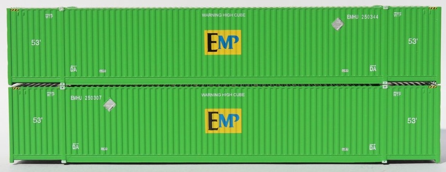 Jacksonville Terminal Company N 537026 53' High Cube Corrugated Side Containers EMP 'Centered Logo' Green 2-Pack