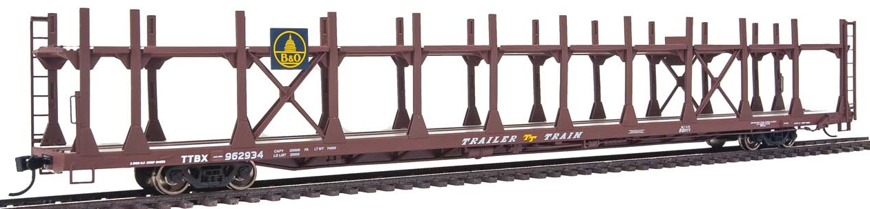 Walthers Mainline HO 910-8006 89' Flatcar with Bi-Level Open Auto Rack Baltimore & Ohio Rack Trailer Train Flatcar TTBX #962934