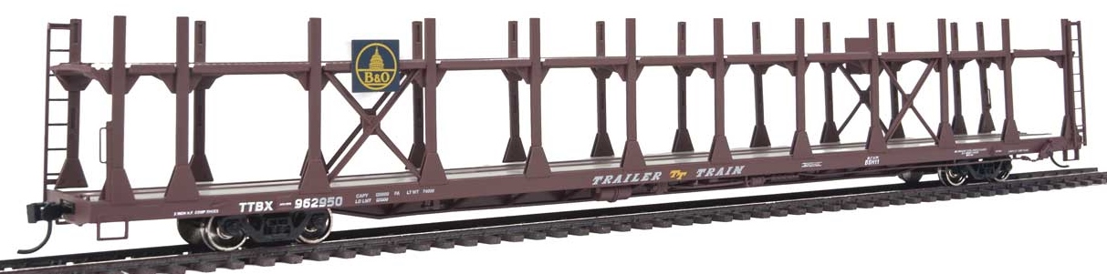 Walthers Mainline HO 910-8008 89' Flatcar with Bi-Level Open Auto Rack Baltimore & Ohio Rack Trailer Train Flatcar TTBX #962950