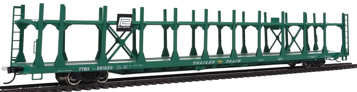 Walthers Mainline HO 910-8017 89' Flatcar with Bi-Level Open Auto Rack Penn Central Rack Trailer Train Flatcar TTBX #961920