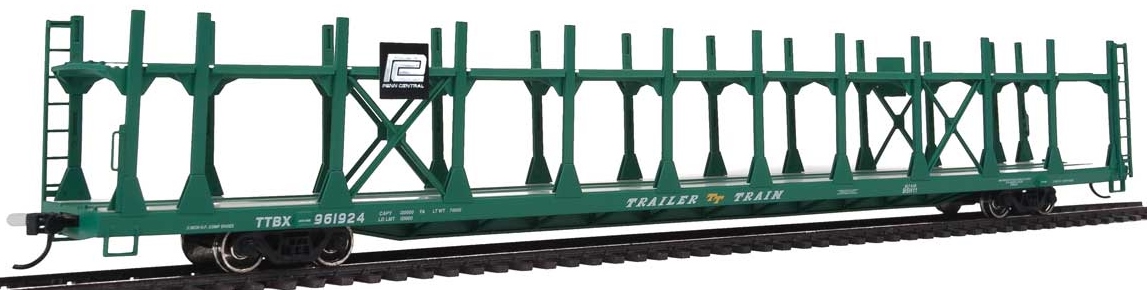 Walthers Mainline HO 910-8018 89' Flatcar with Bi-Level Open Auto Rack Penn Central Rack Trailer Train Flatcar TTBX #961924