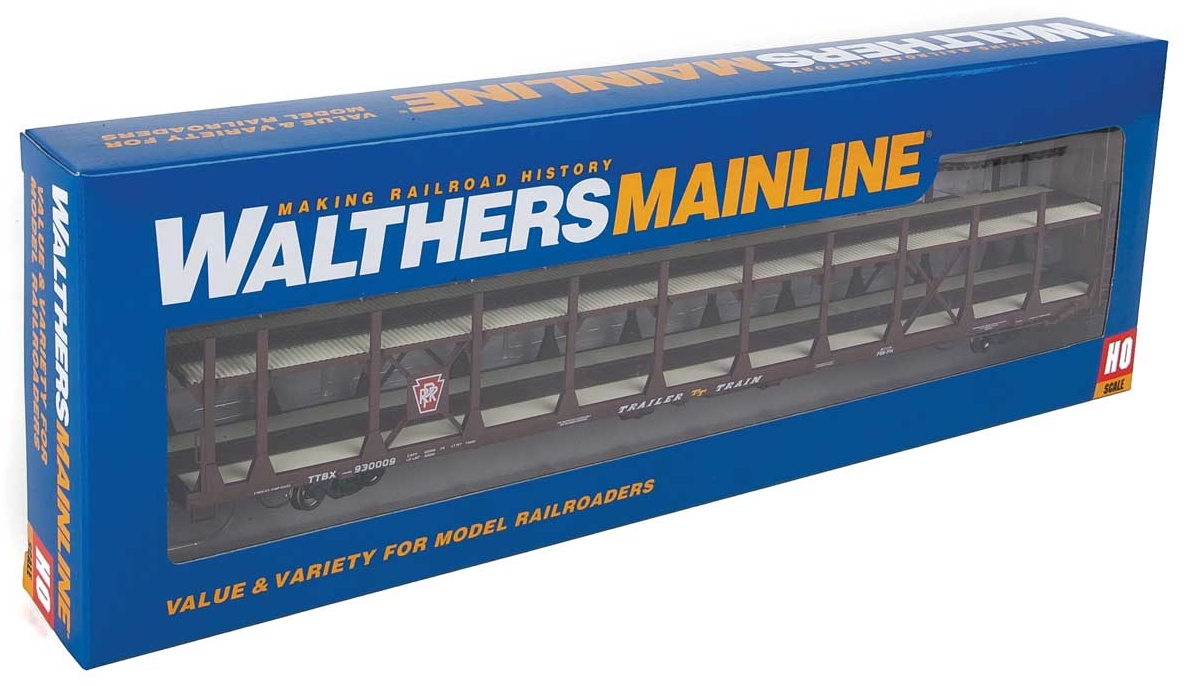 Walthers Mainline HO 910-8021 89' Flatcar with Bi-Level Open Auto Rack Pennsylvania Rack Trailer Train Flatcar TTBX #930009