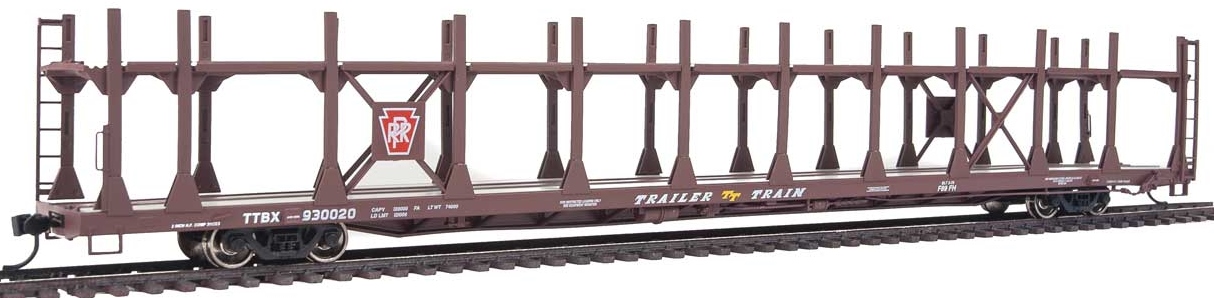 Walthers Mainline HO 910-8022 89' Flatcar with Bi-Level Open Auto Rack Pennsylvania Rack Trailer Train Flatcar TTBX #930020