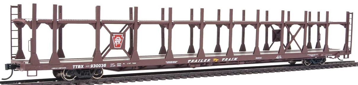 Walthers Mainline HO 910-8024 89' Flatcar with Bi-Level Open Auto Rack Pennsylvania Rack Trailer Train Flatcar TTBX #930036