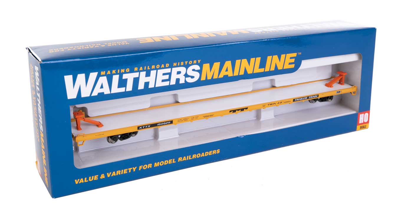 Walthers Mainline HO 910-5719 89' Channel Side Flatcar Trailer-Train ‘Yellow Black Twin 45’ KTTX #150529 